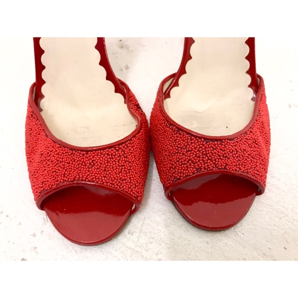 MARC JACOBS Cherry Red Beaded Ankle Strap Pumps - Picture 3 of 5
